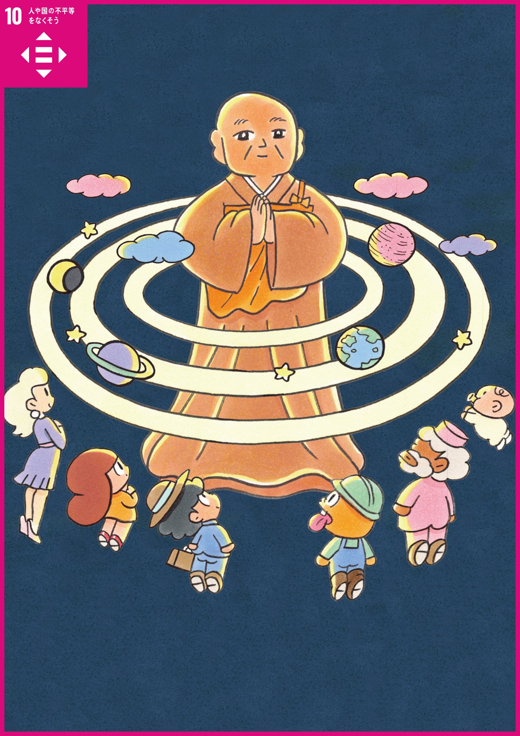 常不軽菩薩（じょうふきょうぼさつ）  迫害されてもなお、分け隔てなく人々に合掌礼拝し続けた（但行礼拝）菩薩。
