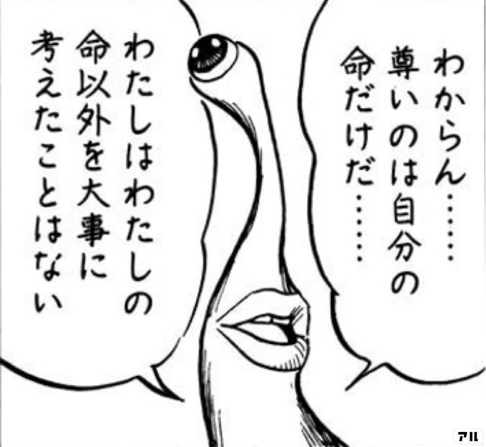 わからん 尊いのは自分の命だけだ わたしはわたしの命以外を大事に考えたことはない 寄生獣 アル