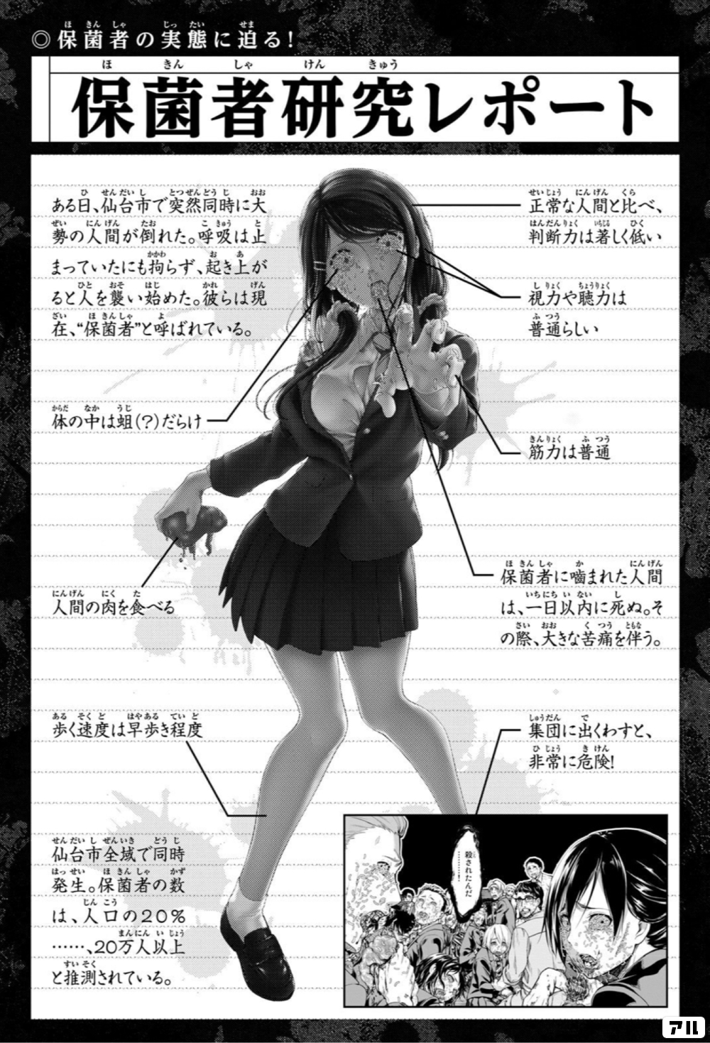ほきん しゃじっ たいせま 保菌者の実態に迫る きんけんきゅうしゃほ保菌者研究レポートせんだいしとつぜんどう じくらおおせいじょうにんげんひある日 仙台市で突然同時に大正常な人間と比べ はんだんりょくぜいにんげんたおこきゅう時じるひく勢の人間が倒れた 呼吸