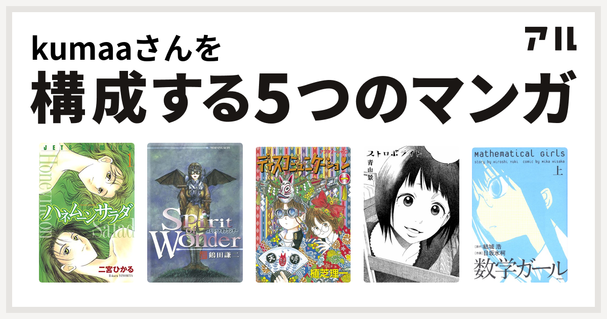 Kumaaさんを構成するマンガはハネムーン サラダ Spirit Of Wonder ディスコミュニケーション ストロボライト 数学ガール 私を構成する5つのマンガ アル