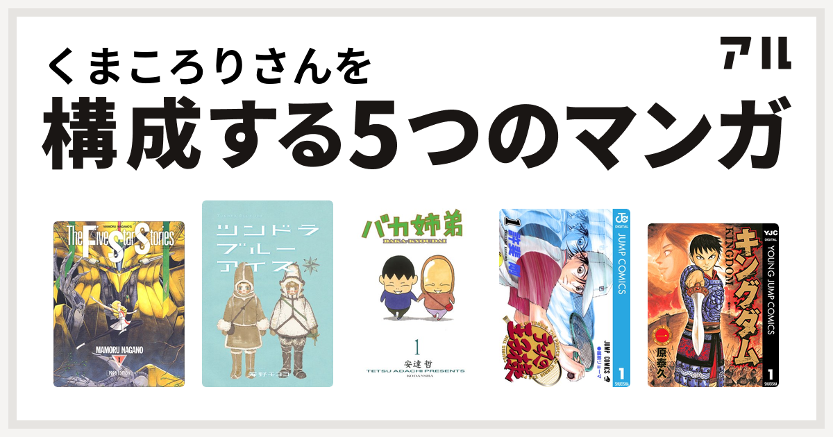 くまころりさんを構成するマンガはファイブスター物語 ツンドラ ブルーアイス バカ姉弟 テニスの王子様 キングダム 私を構成する5つのマンガ アル