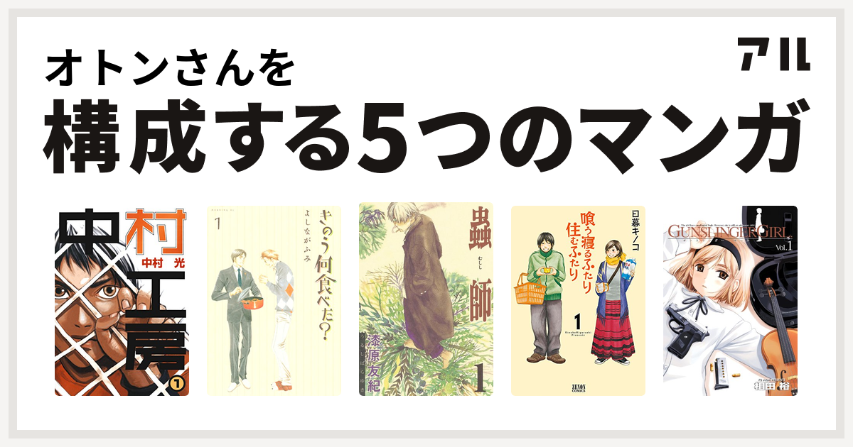 オトンさんを構成するマンガは中村工房 きのう何食べた 蟲師 喰う寝るふたり 住むふたり Gunslinger Girl 私を構成する5つのマンガ アル