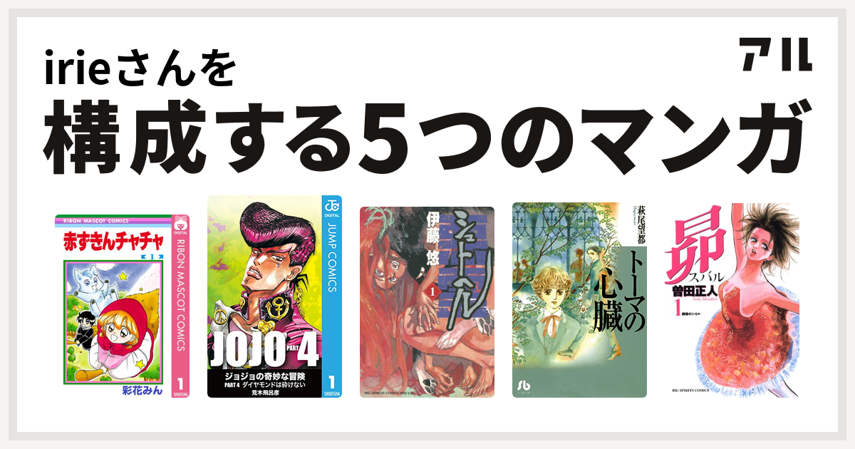 Irieさんを構成するマンガは赤ずきんチャチャ ジョジョの奇妙な冒険 第4部 シュトヘル トーマの心臓 昴 私を構成する5つのマンガ アル