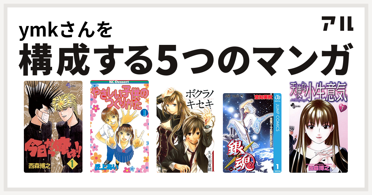 Ymkさんを構成するマンガは今日から俺は やさしい子供のつくりかた ボクラノキセキ 銀魂 天使な小生意気 私を構成する5つのマンガ アル