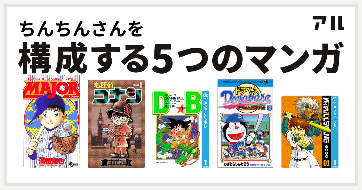 ちんちんさんを構成するマンガはmajor 名探偵コナン ドラゴンボール ドラベース ドラえもん超野球 スーパーベースボール 外伝 Mr Fullswing 私を構成する5つのマンガ アル