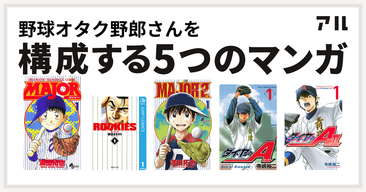 野球オタク野郎さんを構成するマンガはMAJOR ROOKIES MAJOR 2nd(メジャーセカンド) ダイヤのA ダイヤのA actⅡ -  私を構成する5つのマンガ | アル