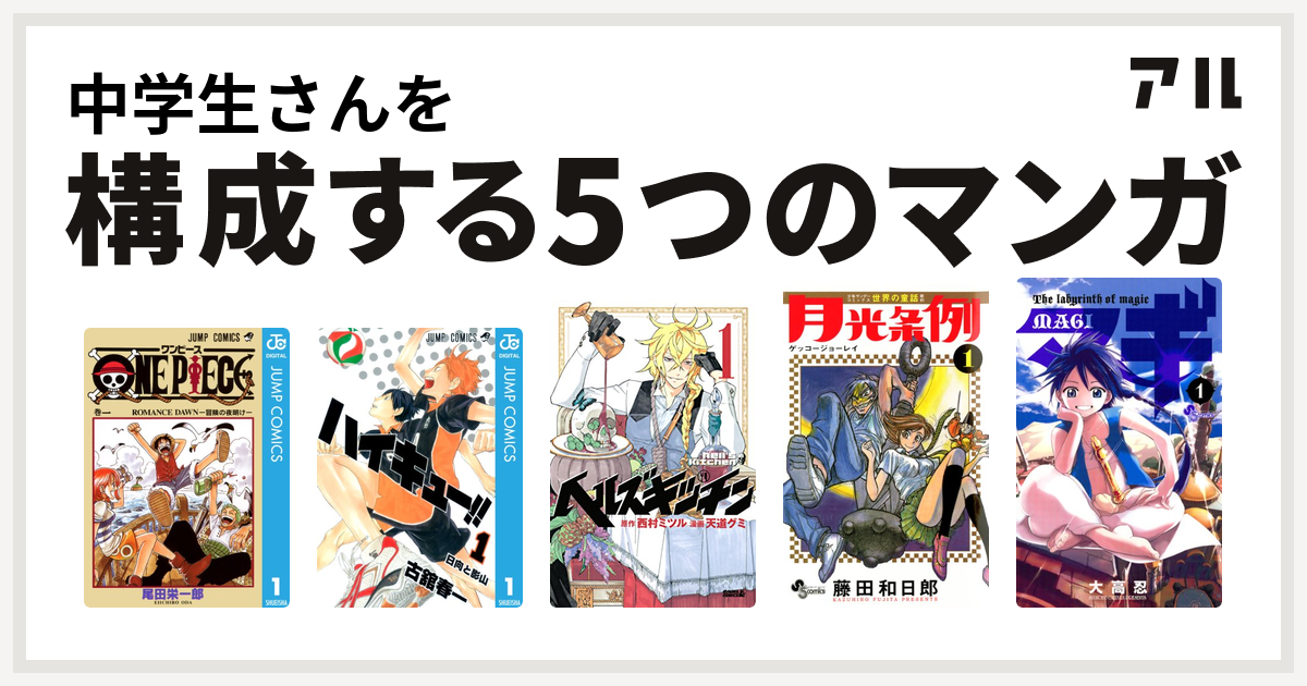 中学生さんを構成するマンガはone Piece ハイキュー ヘルズキッチン 月光条例 マギ 私を構成する5つのマンガ アル