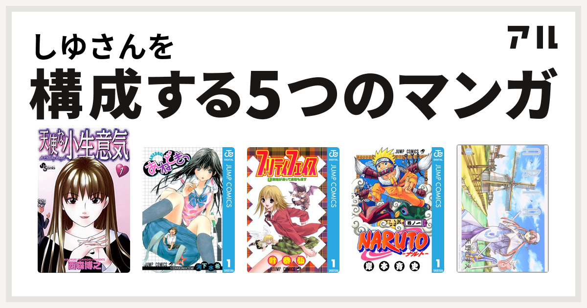 しゆさんを構成するマンガは天使な小生意気 あねどきっ プリティ フェイス Naruto ナルト Aria 私を構成する5つのマンガ アル