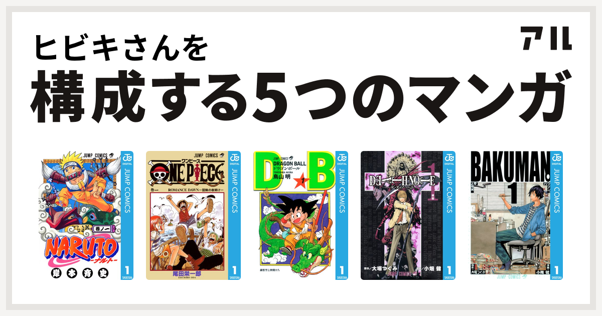 ヒビキさんを構成するマンガはnaruto ナルト One Piece ドラゴンボール Death Note バクマン 私を構成する5つのマンガ アル