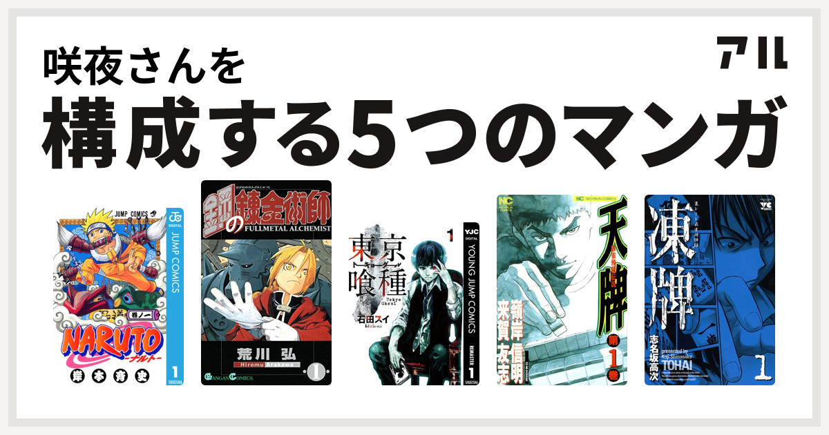 咲夜さんを構成するマンガはnaruto ナルト 鋼の錬金術師 東京喰種トーキョーグール 天牌 麻雀飛龍伝説 凍牌 とうはい 裏レート麻雀闘牌録 私を構成する5つのマンガ アル