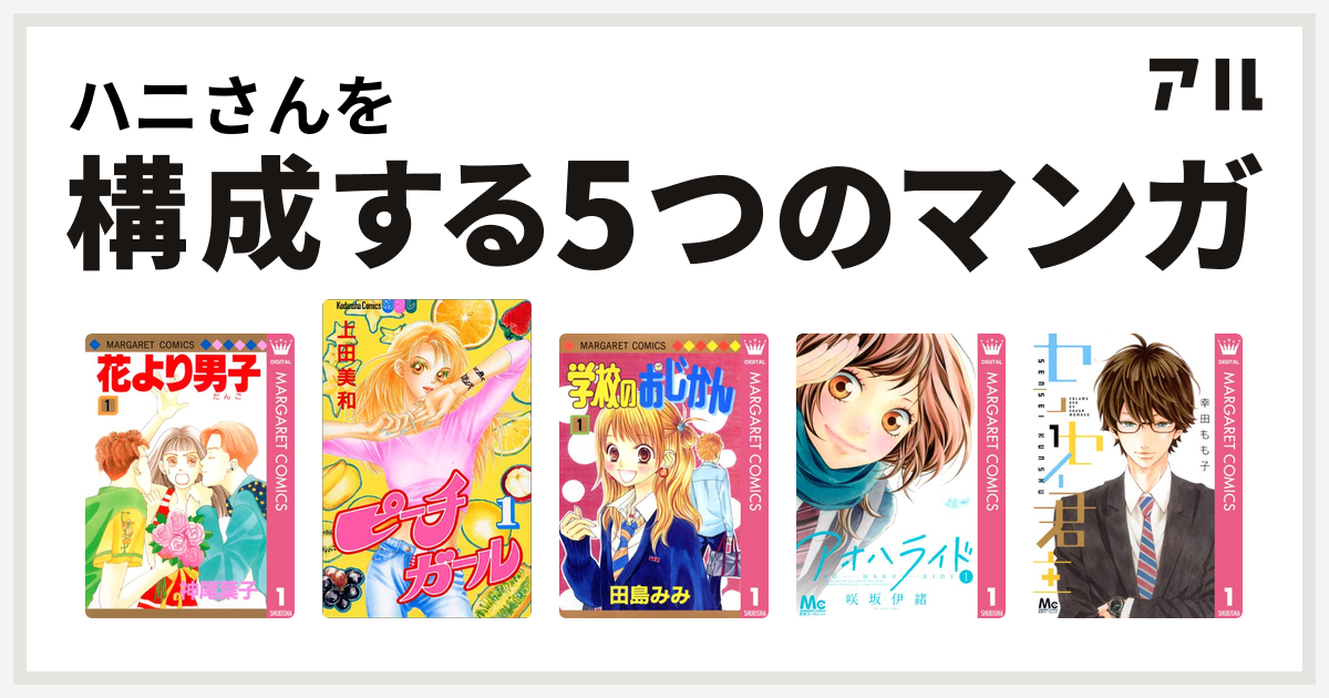 ハニさんを構成するマンガは花より男子 ピーチガール 学校のおじかん アオハライド センセイ君主 私を構成する5つのマンガ アル