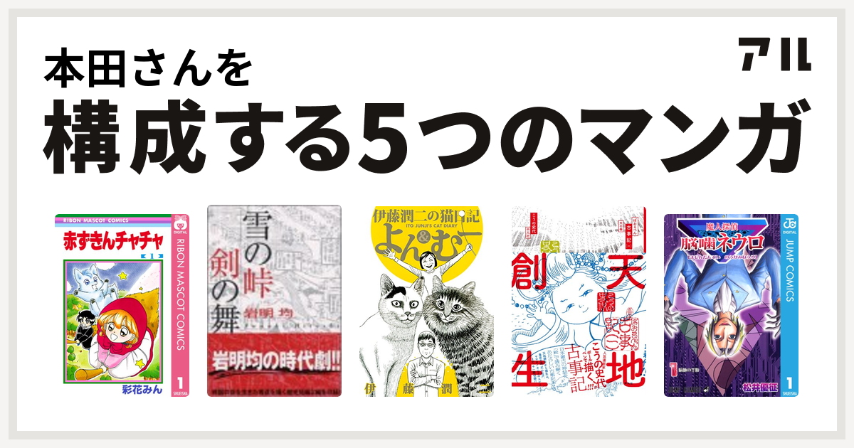 本田さんを構成するマンガは赤ずきんチャチャ 雪の峠 剣の舞 伊藤潤二の猫日記 よん むー ぼおるぺん古事記 三 魔人探偵脳噛ネウロ 私を構成する5つのマンガ アル