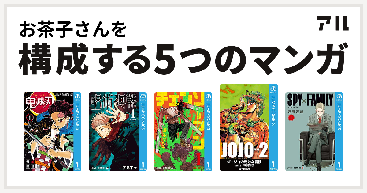 お茶子さんを構成するマンガは鬼滅の刃 呪術廻戦 チェンソーマン