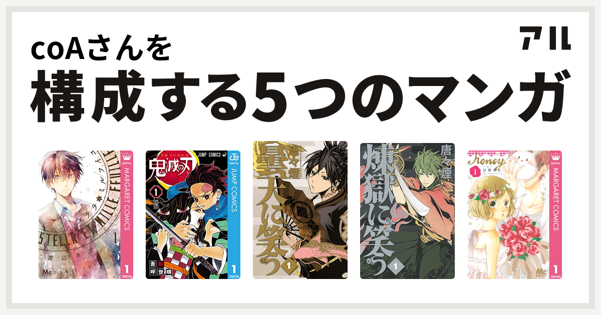 Coaさんを構成するマンガはステラとミルフイユ 鬼滅の刃 曇天に笑う 煉獄に笑う ハニー 私を構成する5つのマンガ アル