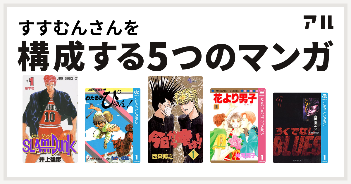 すすむんさんを構成するマンガはslam Dunk スラムダンク わたるがぴゅん 今日から俺は 花より男子 ろくでなしblues 私を構成する5つのマンガ アル