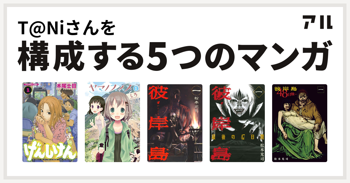 T Niさんを構成するマンガはげんしけん ヤマノススメ 彼岸島 彼岸島 最後の47日間 彼岸島 48日後 私を構成する5つのマンガ アル