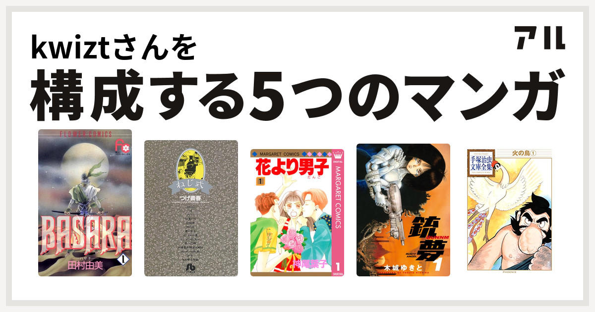 Kwiztさんを構成するマンガはbasara ねじ式 花より男子 銃夢 火の鳥 私を構成する5つのマンガ アル