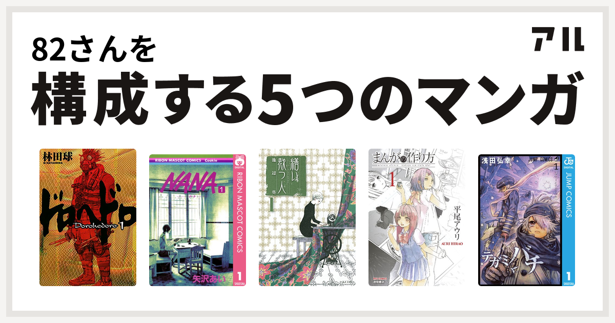 さんを構成するマンガはドロヘドロ Nana ナナ 繕い裁つ人 まんがの作り方 テガミバチ 私を構成する5つのマンガ アル