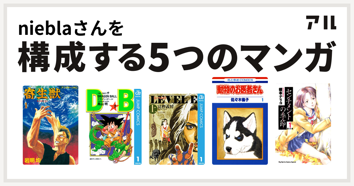 Nieblaさんを構成するマンガは寄生獣 ドラゴンボール レベルe 動物のお医者さん センチメントの季節 私を構成する5つのマンガ アル