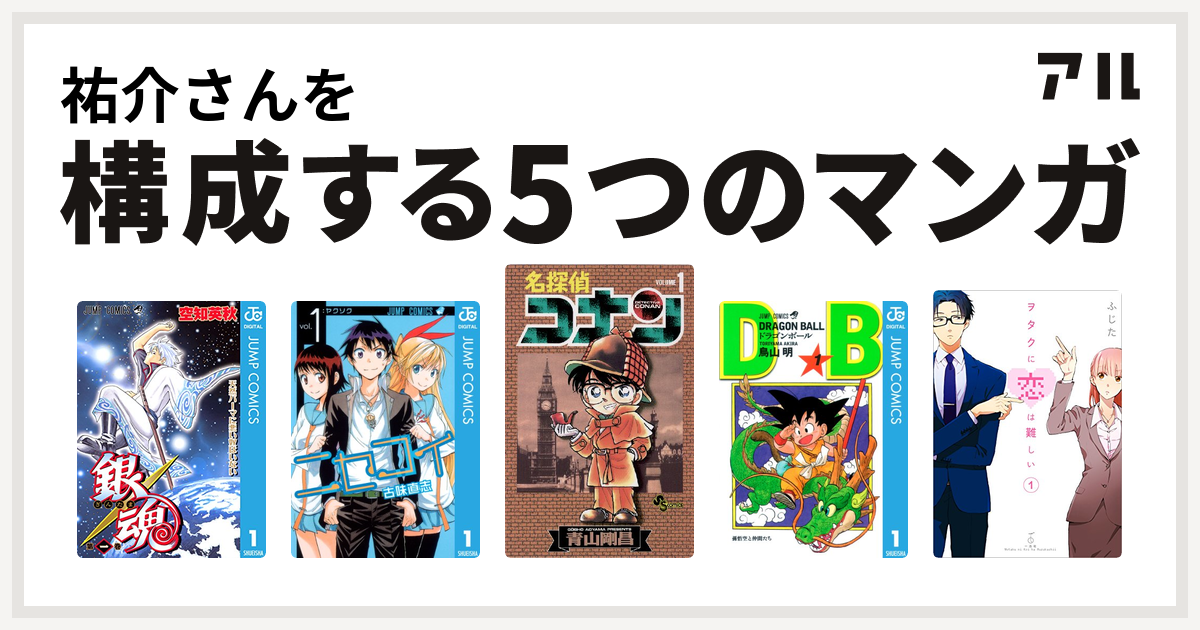 祐介さんを構成するマンガは銀魂 ニセコイ 名探偵コナン ドラゴンボール ヲタクに恋は難しい 私を構成する5つのマンガ アル