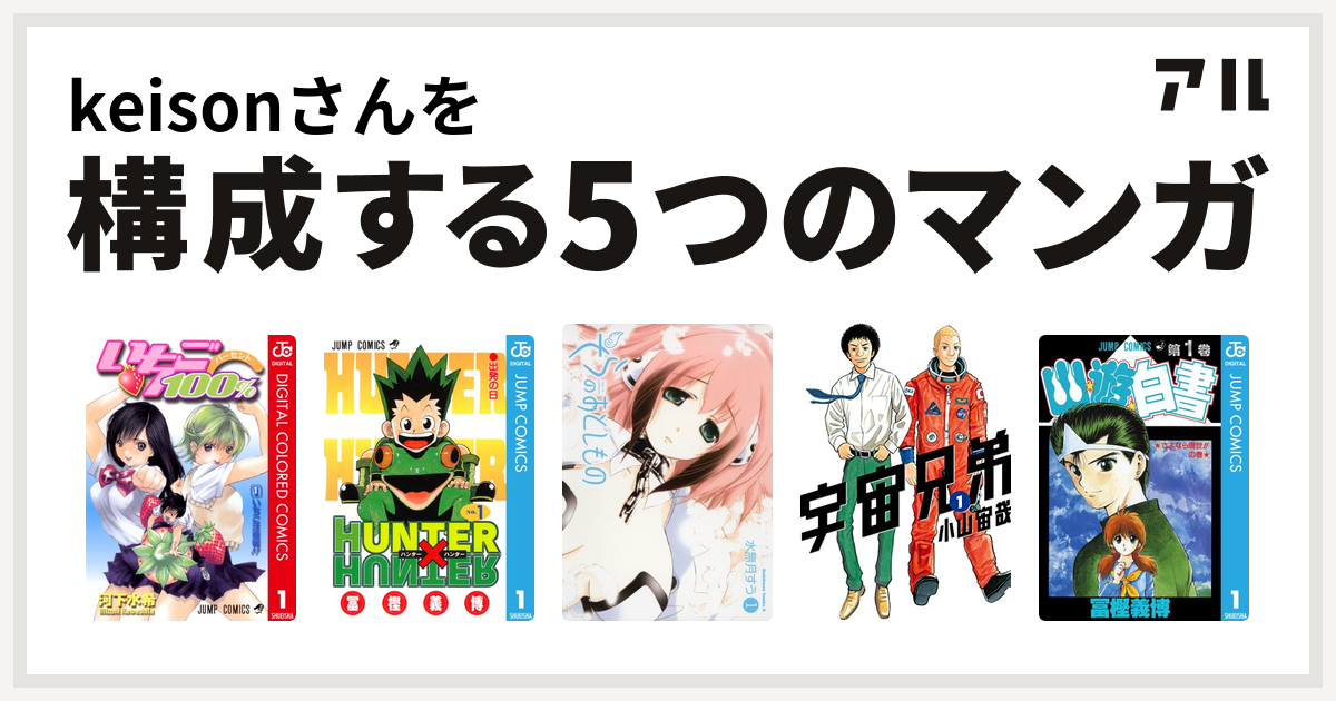 Keisonさんを構成するマンガはいちご100 カラー版 Hunter Hunter そらのおとしもの 宇宙兄弟 幽遊白書 私を構成する5つのマンガ アル