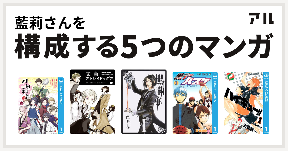 藍莉さんを構成するマンガは 刀剣乱舞 花丸 文豪ストレイドッグス 黒執事 黒子のバスケ ハイキュー 私を構成する5つのマンガ アル
