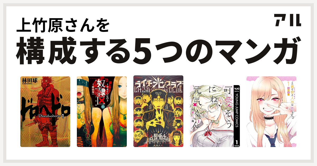 上竹原さんを構成するマンガはドロヘドロ 奴隷区 僕と23人の奴隷 ライチ 光クラブ 可愛そうにね 元気くん その着せ替え人形は恋をする 私を構成する5つのマンガ アル