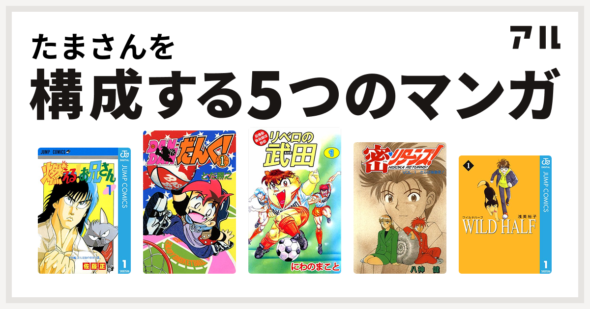 たまさんを構成するマンガは燃える お兄さん Dandanだんく 超機動暴発蹴球野郎 リベロの武田 密 リターンズ Wild Half 私を構成する5つのマンガ アル