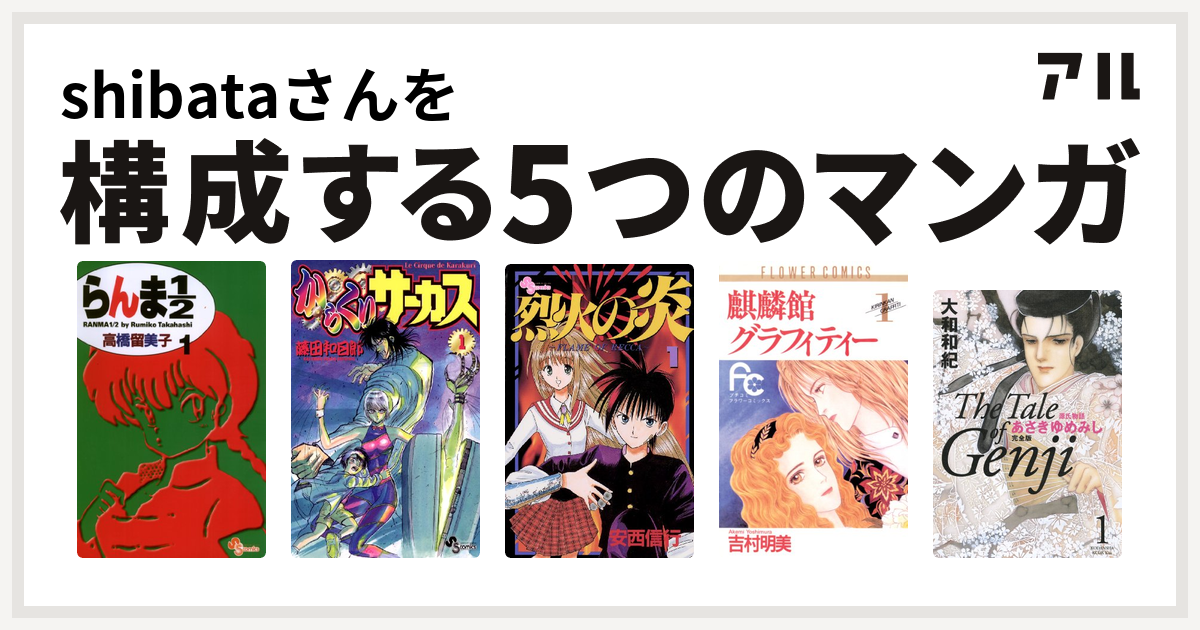 Shibataさんを構成するマンガはらんま1 2 からくりサーカス 烈火の炎 麒麟館グラフィティー 源氏物語 あさきゆめみし 私を構成する5つのマンガ アル