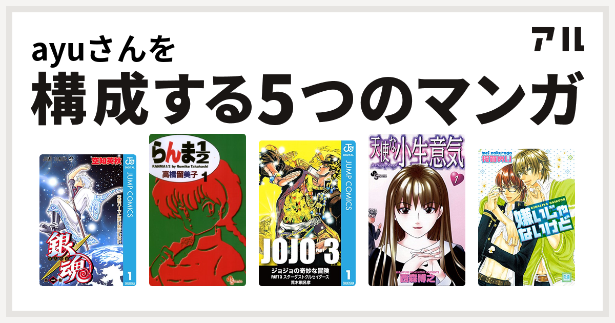 Ayuさんを構成するマンガは銀魂 らんま1 2 ジョジョの奇妙な冒険 第3部