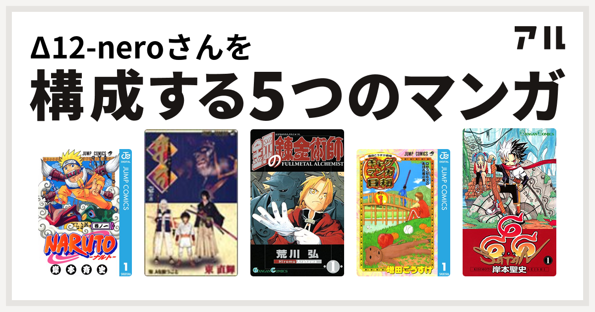 D12 Neroさんを構成するマンガはnaruto ナルト ソワカ 鋼の錬金術師 増田こうすけ劇場 ギャグマンガ日和 666 サタン 私を構成する5つのマンガ アル