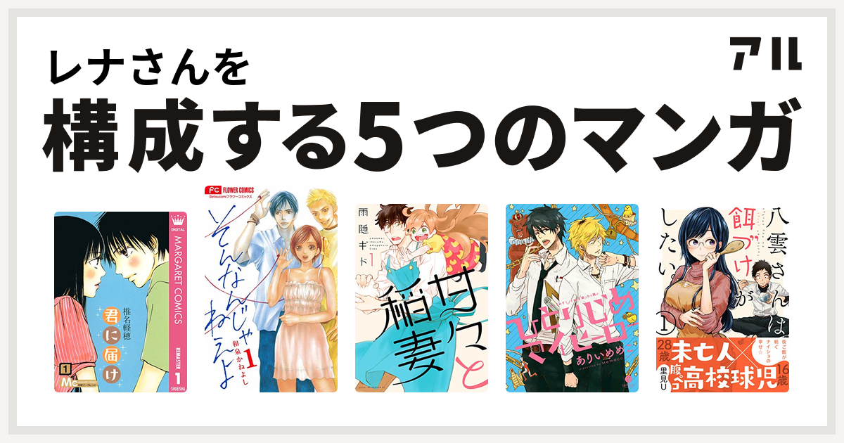 レナさんを構成するマンガは君に届け そんなんじゃねえよ 甘々と稲妻 ひとりじめマイヒーロー 八雲さんは餌づけがしたい 私を構成する5つのマンガ アル