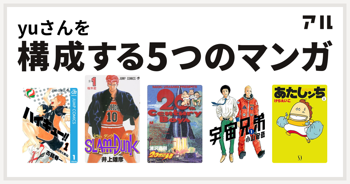 Yuさんを構成するマンガはハイキュー Slam Dunk スラムダンク 世紀少年 宇宙兄弟 あたしンち 私を構成する5つのマンガ アル