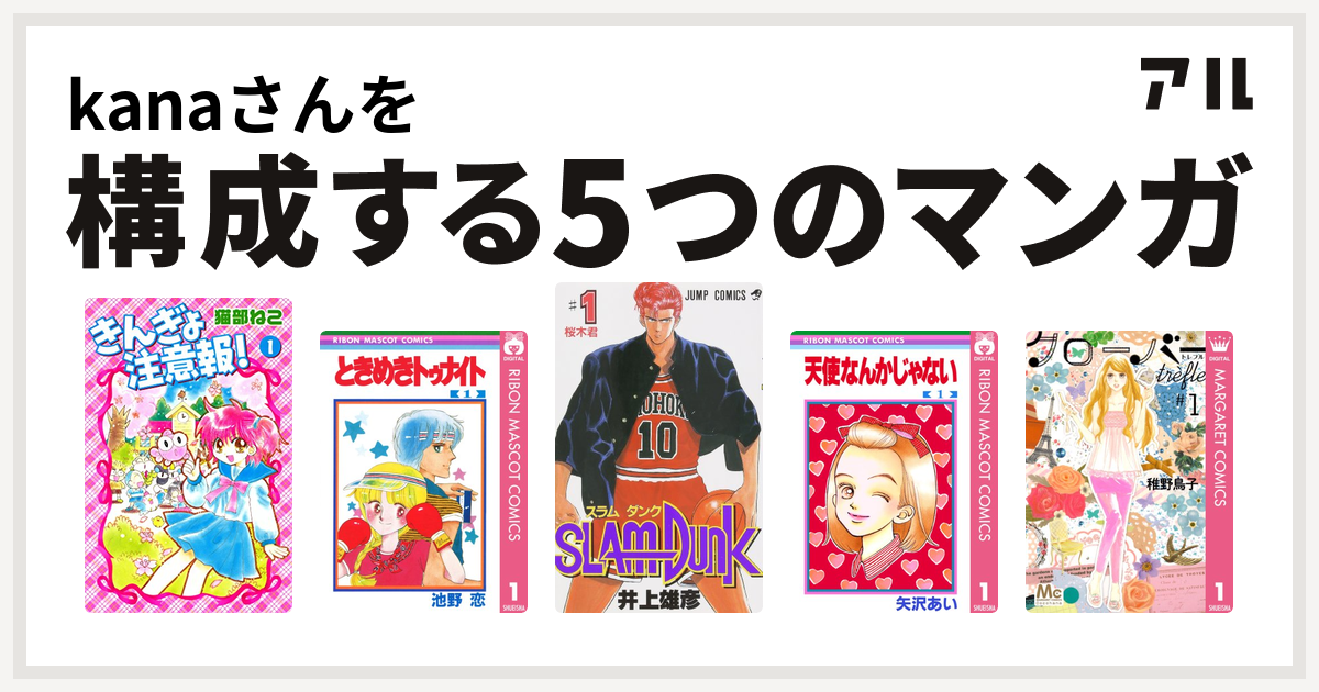 Kanaさんを構成するマンガはきんぎょ注意報 ときめきトゥナイト Slam Dunk スラムダンク 天使なんかじゃない クローバー Trefle 私を構成する5つのマンガ アル