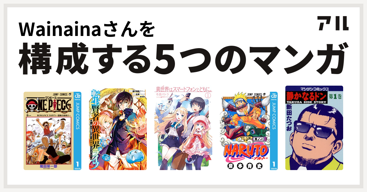 Wainainaさんを構成するマンガはone Piece 転生賢者の異世界ライフ 第二の職業を得て 世界最強になりました 異世界はスマートフォンとともに Naruto ナルト 静かなるドン 私を構成する5つのマンガ アル