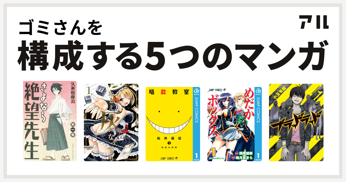 ゴミさんを構成するマンガはさよなら絶望先生 たとえ灰になっても 暗殺教室 めだかボックス ブラッドラッド 私を構成する5つのマンガ アル