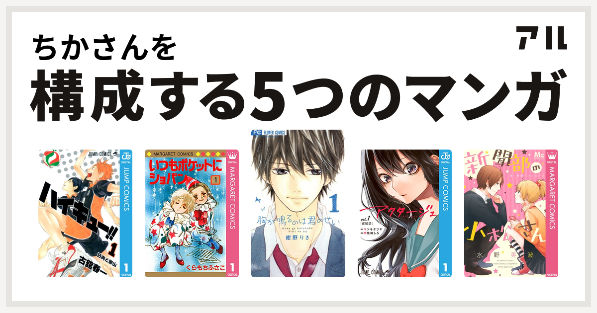 ちかさんを構成するマンガはハイキュー いつもポケットにショパン 胸が鳴るのは君のせい アクタージュ Act Age 新聞部の小松さん 続 青春トリッカーズ 私を構成する5つのマンガ アル