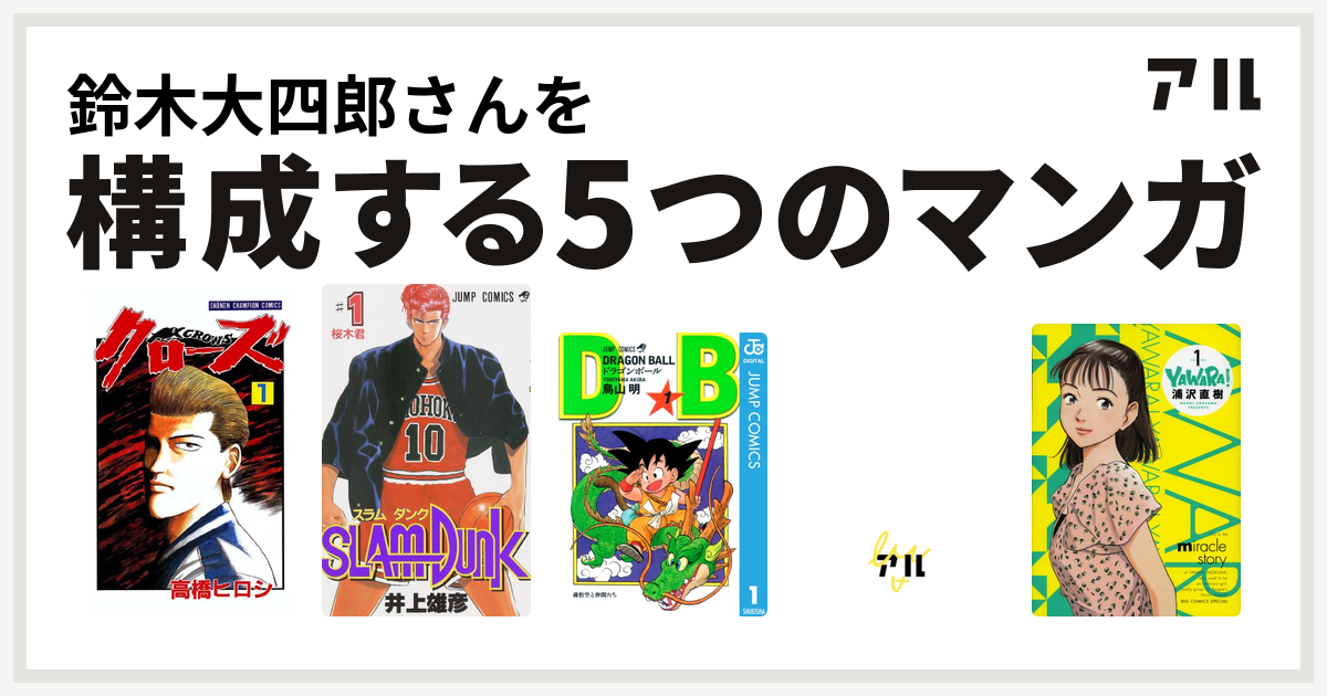 鈴木大四郎さんを構成するマンガはクローズ Slam Dunk スラムダンク ドラゴンボール 魍魎戦記madara Yawara 私を構成する5つのマンガ アル