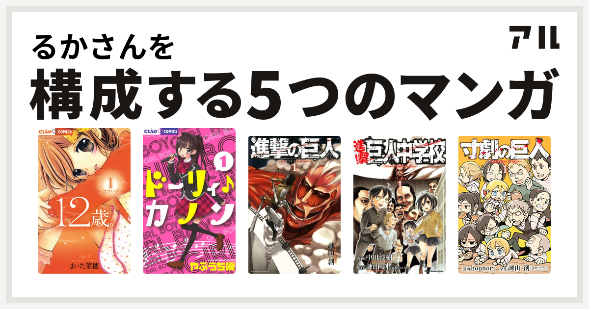 るかさんを構成するマンガは12歳 ドーリィ カノン 進撃の巨人 進撃 巨人中学校 寸劇の巨人 私を構成する5つのマンガ アル