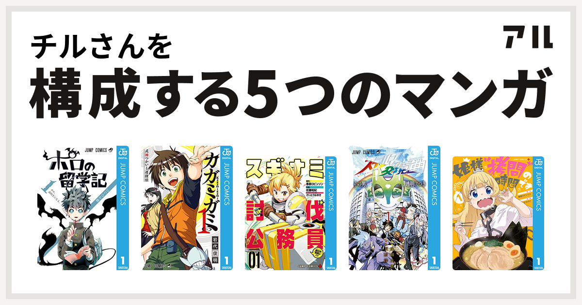 チルさんを構成するマンガはポロの留学記 カガミガミ スギナミ討伐公務員 異世界勤務の人々 ステルス交境曲 姫様 拷問 の時間です 私を構成する5つのマンガ アル