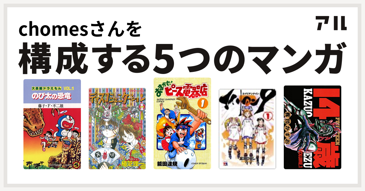 Chomesさんを構成するマンガは大長編ドラえもん ディスコミュニケーション おまかせ ピース電器店 エイリアン9 14歳 私を構成する5つのマンガ アル