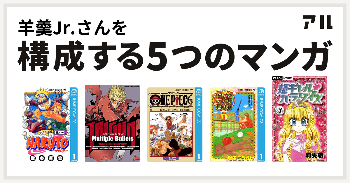 羊羹jr さんを構成するマンガはnaruto ナルト One Piece 増田こうすけ劇場 ギャグマンガ日和 姫ギャル パラダイス 私を構成する5つのマンガ アル