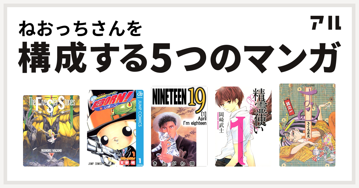 ねおっちさんを構成するマンガはファイブスター物語 家庭教師ヒットマンreborn 19 Nineteen 精霊使い おせん 私を構成する5つのマンガ アル