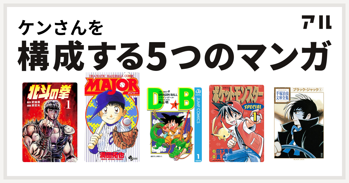 ケンさんを構成するマンガは北斗の拳 Major ドラゴンボール ポケットモンスタースペシャル ブラック ジャック 私を構成する5つのマンガ アル