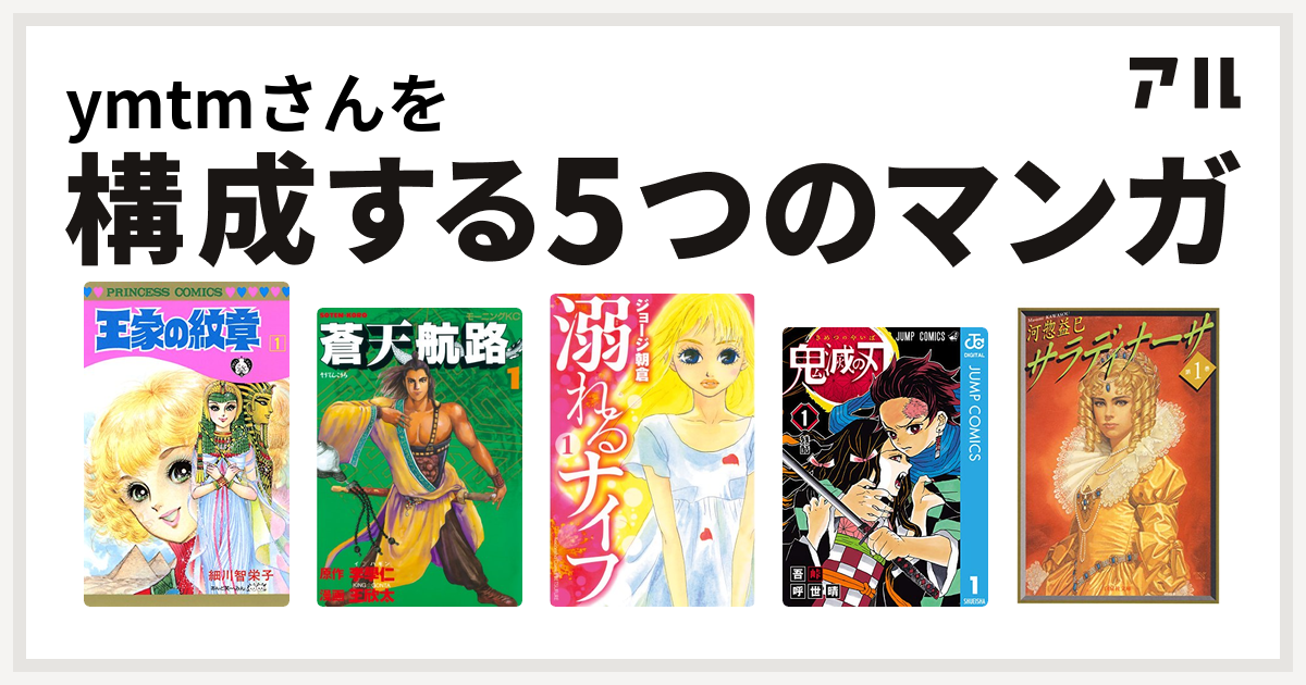 Ymtmさんを構成するマンガは王家の紋章 蒼天航路 溺れるナイフ 鬼滅の刃 サラディナーサ 私を構成する5つのマンガ アル