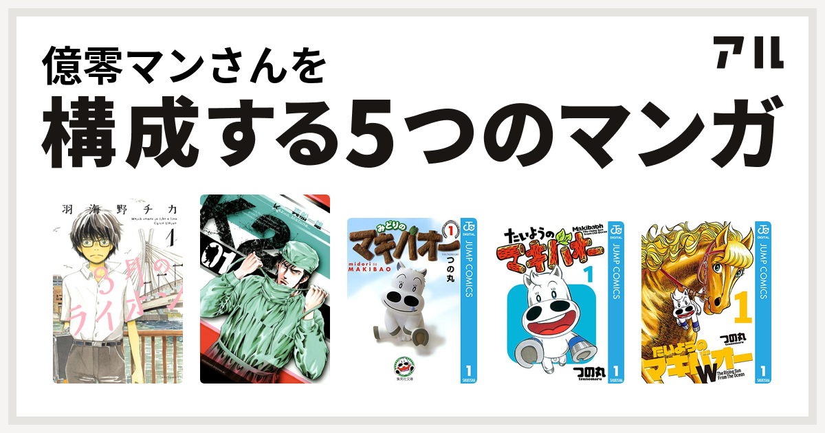 億零マンさんを構成するマンガは3月のライオン K2 みどりのマキバオー たいようのマキバオー たいようのマキバオーw 私を構成する5つのマンガ アル