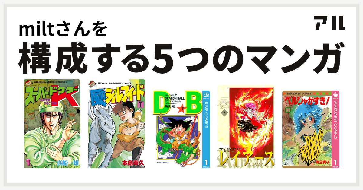 Miltさんを構成するマンガはスーパードクターk 風のシルフィード ドラゴンボール 魔法騎士レイアース ペルシャがすき 私を構成する5つのマンガ アル