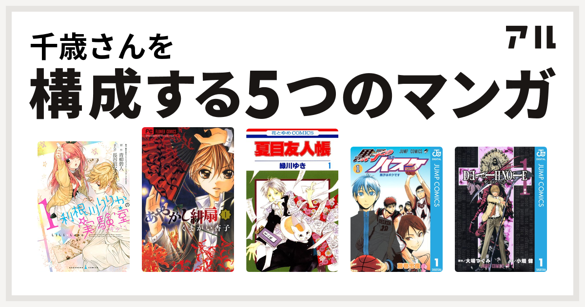 千歳さんを構成するマンガは利根川りりかの実験室 あやかし緋扇 夏目友人帳 黒子のバスケ Death Note 私を構成する5つのマンガ アル