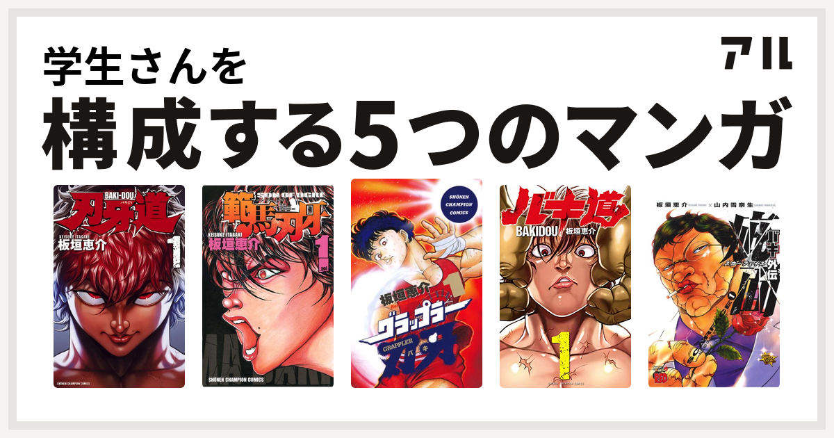 学生さんを構成するマンガは刃牙道 範馬刃牙 グラップラー刃牙 バキ道 バキ外伝 疵面 スカーフェイス 私を構成する5つのマンガ アル