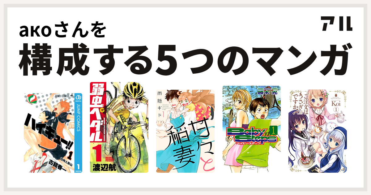 Akoさんを構成するマンガはハイキュー 弱虫ペダル 甘々と稲妻 ベイビーステップ ご注文はうさぎですか 私を構成する5つのマンガ アル